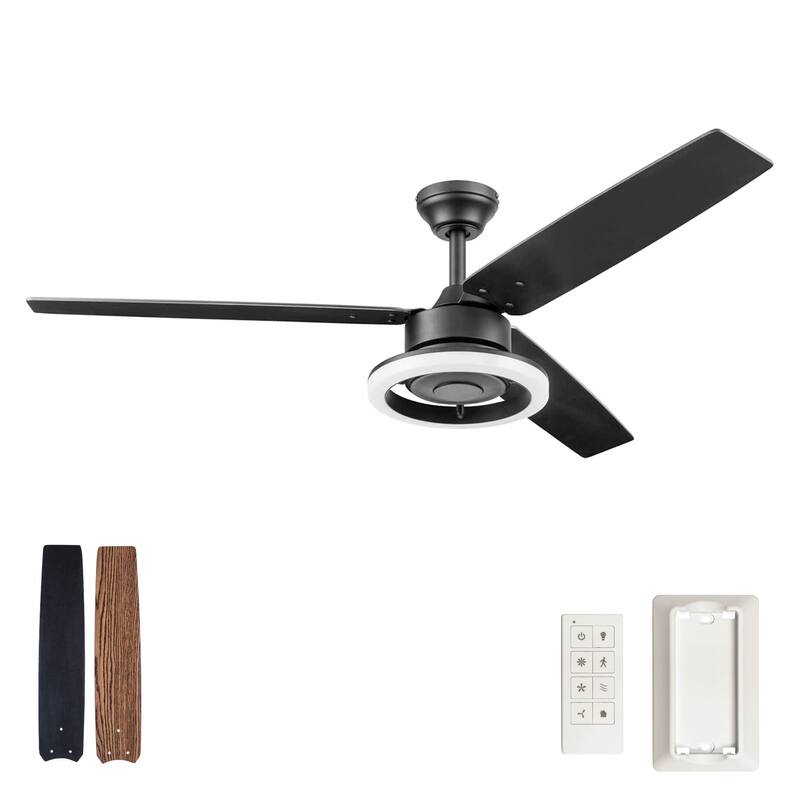 52" Prominence Home Orbis Matte Black Modern Indoor LED Ceiling Fan with Light, Remote Control