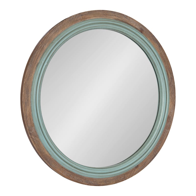 Kate and Laurel Palmer Wood Round Wall Mirror - 26" Diameter - 26" Diameter - Blue