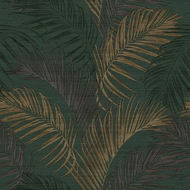 Galerie Wallcoverings Synergy Collection Lush Leaf Palm Sheen Finish Vinyl on Non-woven Wallpaper Roll - 33-feet long x 21-inches wide - Green