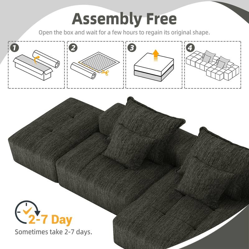 Oversized Modular Chenille Sectional Sofa with Ottoman, Chaise Lounge, 1 Armrest and 4 Pillows for Living Room