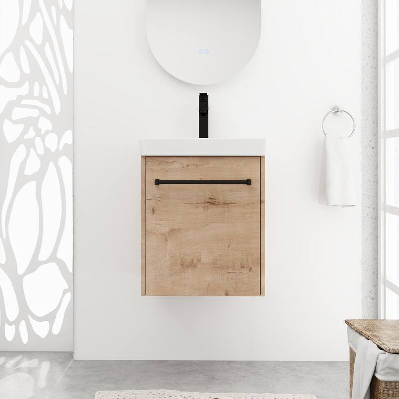 BNK 16/18 Inch Single Sink Bathroom Vanity with Soft Close Door - 17.3''W×13.5''D×21.3''H - Imitative Oak