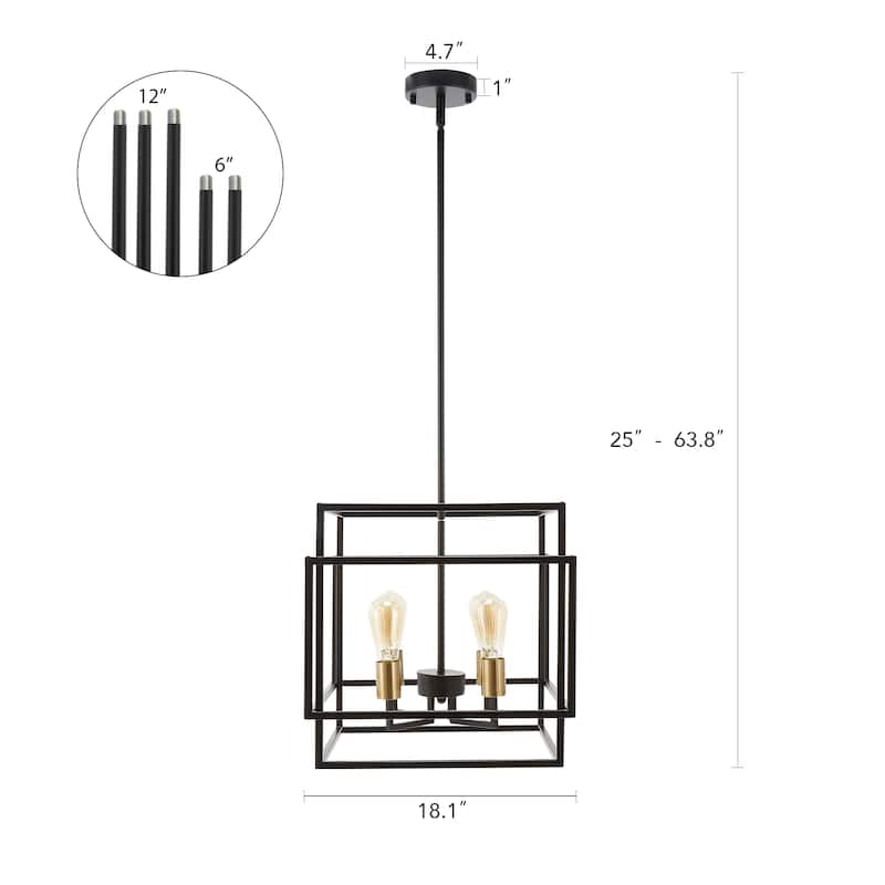 CO-Z 64"4-Light Adjustable Open Box Frame Rectangle/Square Pendant Chandelier