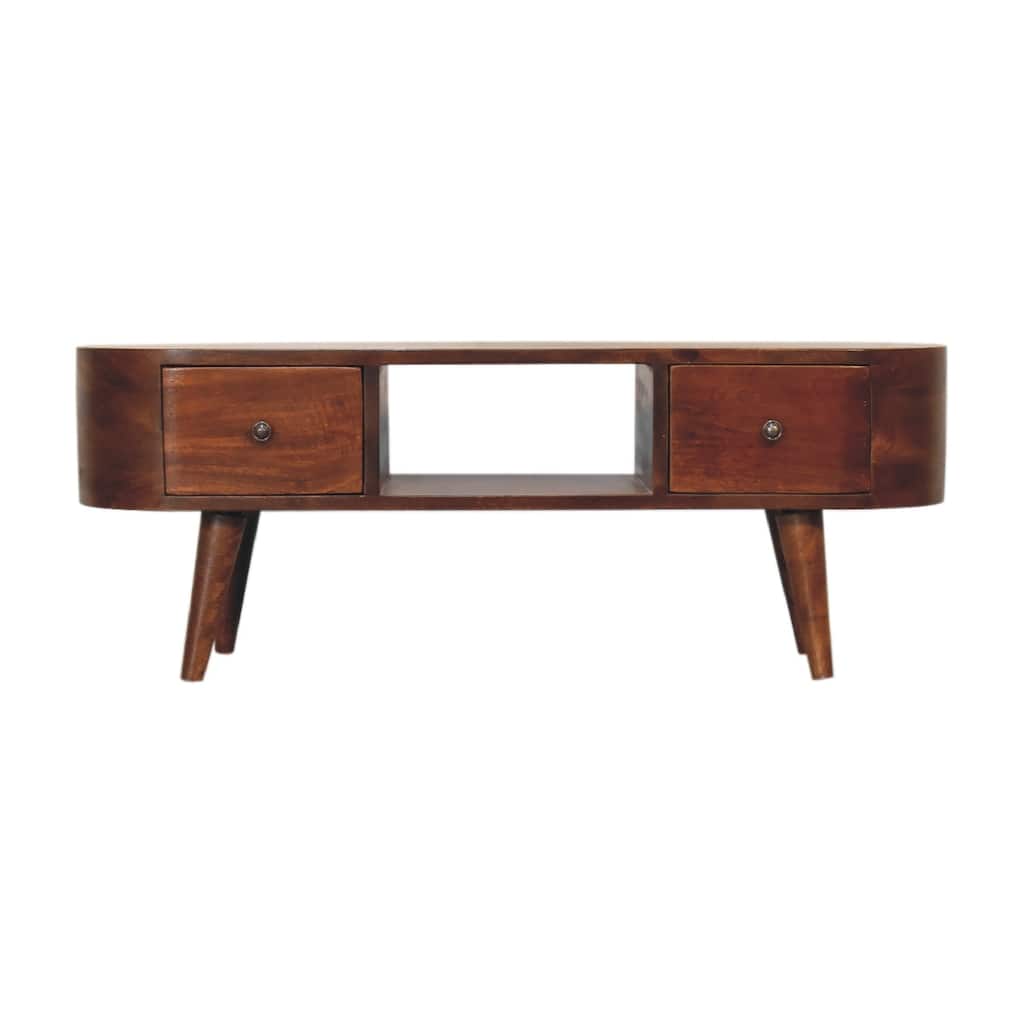 Artisan Furniture Solid Wood Chestnut Round Open Media Unit, Open storage With one Drawer - n/a