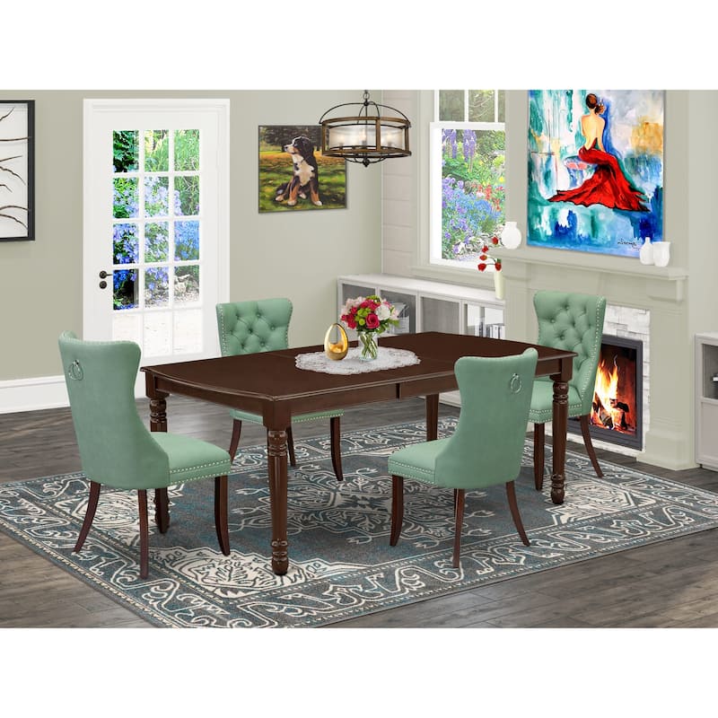 East West Furniture Kitchen Set Consists of a Rectangle Dining Table and Upholstered Chairs, Mahogany (Pieces Options) - DODA5-MAH-22
