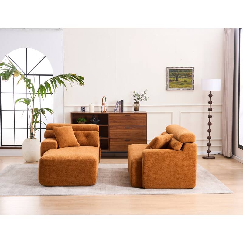 Modern Chenille Convertible L-Shaped 4-Seater Modular Sectional Sofa with 2 Pillows for Apartment Living Room