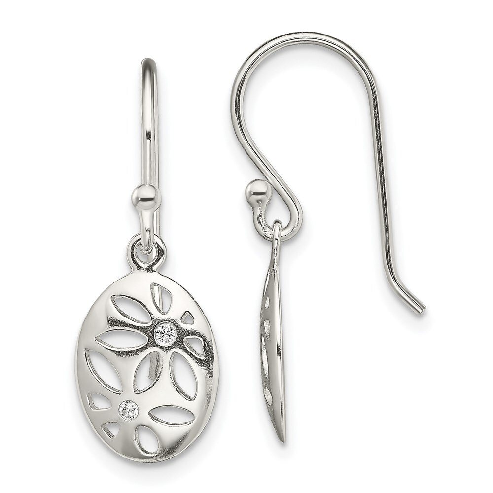The Kiss Shining CZ Flower Dangle 925 Sterling Silver Earrings 