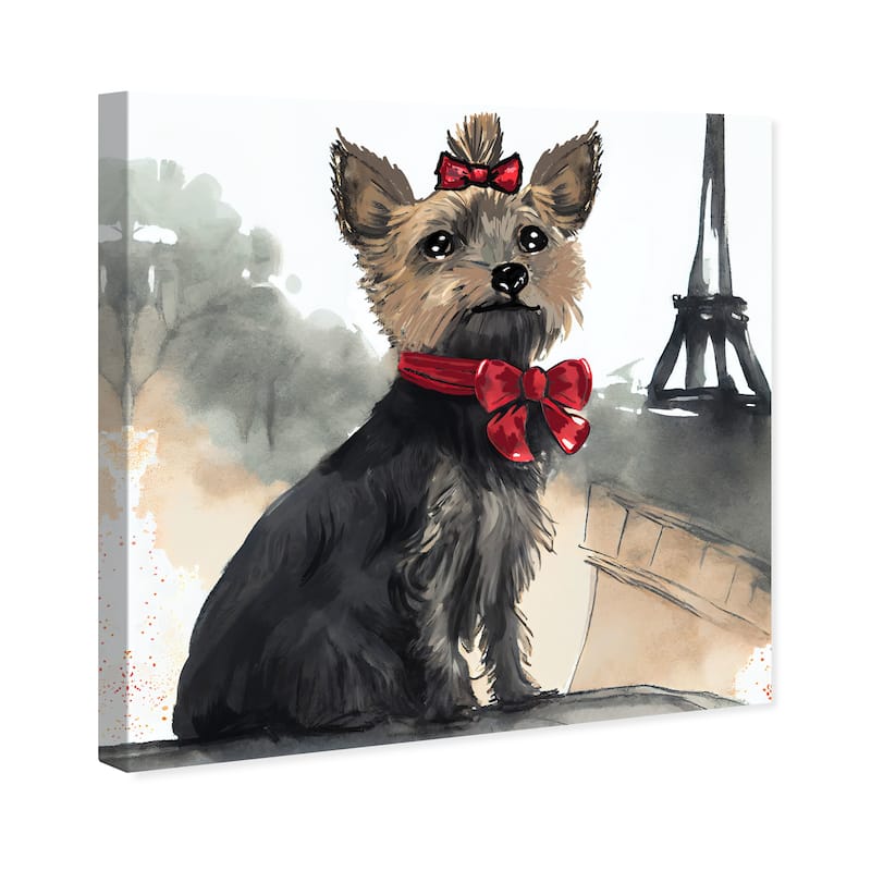 Wynwood Studio Canvas Animals Cutest Puppy Paris 2 Black and Glam Wall Art Canvas Print - Black, Red