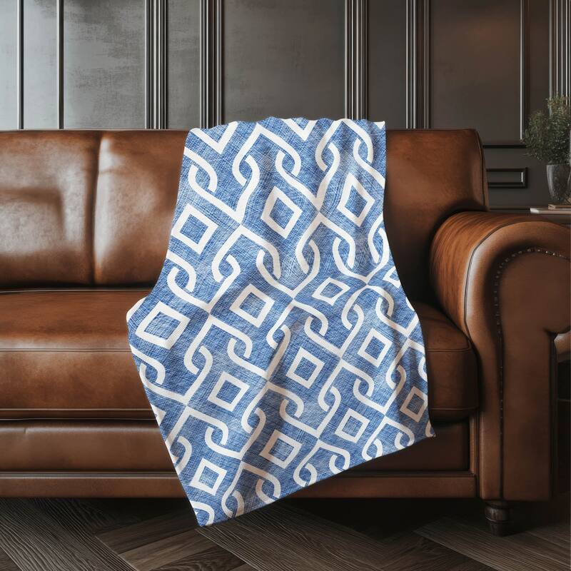 Premium Machine Washable Modern Scroll Sherpa Throw Blanket - Blue - 4'2" x 5'10"
