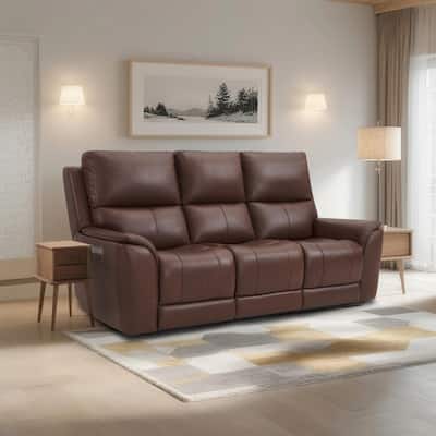 86.5" W Premium Genuine Leather Triple-Power Sofa with Zero Gravity, Ajustable Headrest