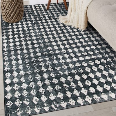 World Rug Gallery Geometric Distressed Abstract Washable Non Slip Area Rug