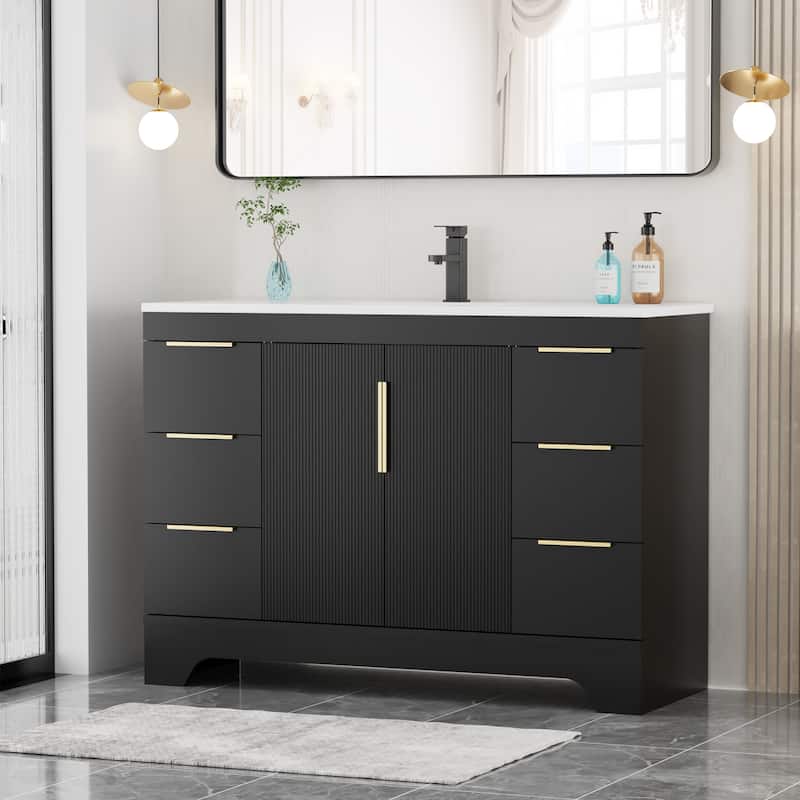 Vertical Stripes Bathroom Vanity Set with Sink Top & Faucet