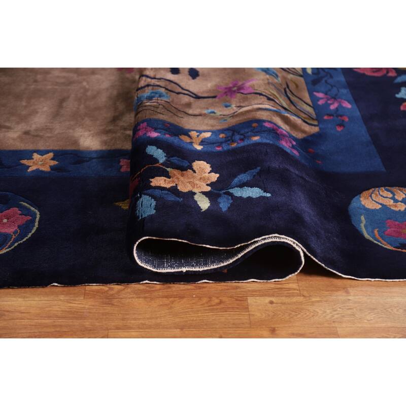 Vegetable Dye Art Deco Oriental Area Rug Hand-knotted Wool Carpet - 12'0" x 14'8"