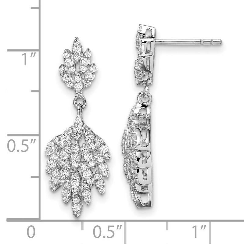 Curata 925 Sterling Silver Rhodium Plated CZ Cubic Zirconia 28.86x9.94mm Leaf Dangle Post Earrings