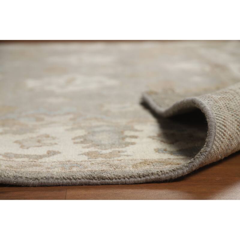 Gray Oushak Indian Area Rug Handmade Floral Transitional Wool Carpet - 7'11" x 10'1"