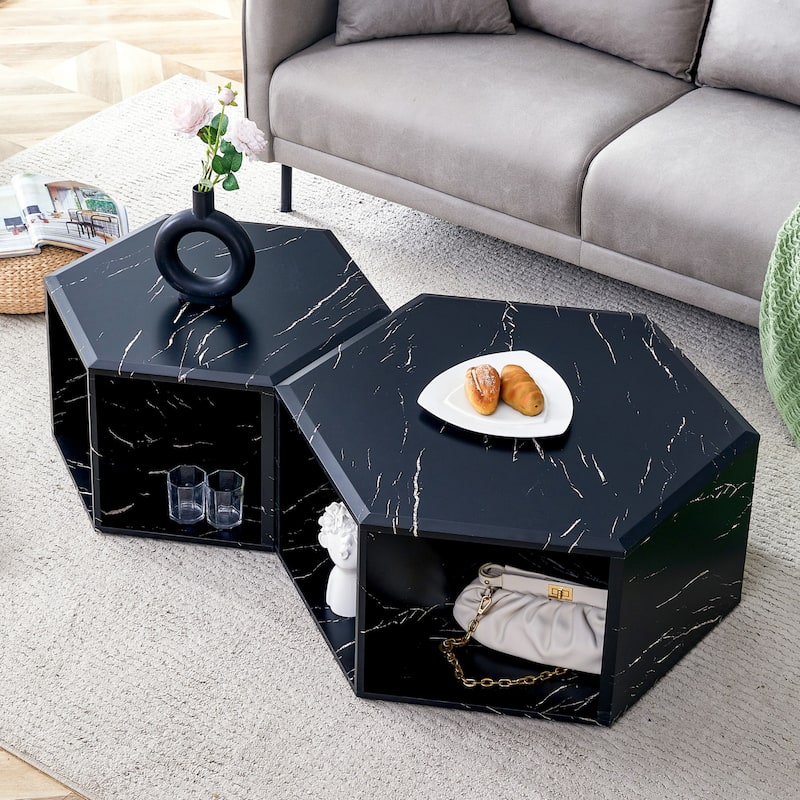 Hexagonal Porous Design Coffee Table Set