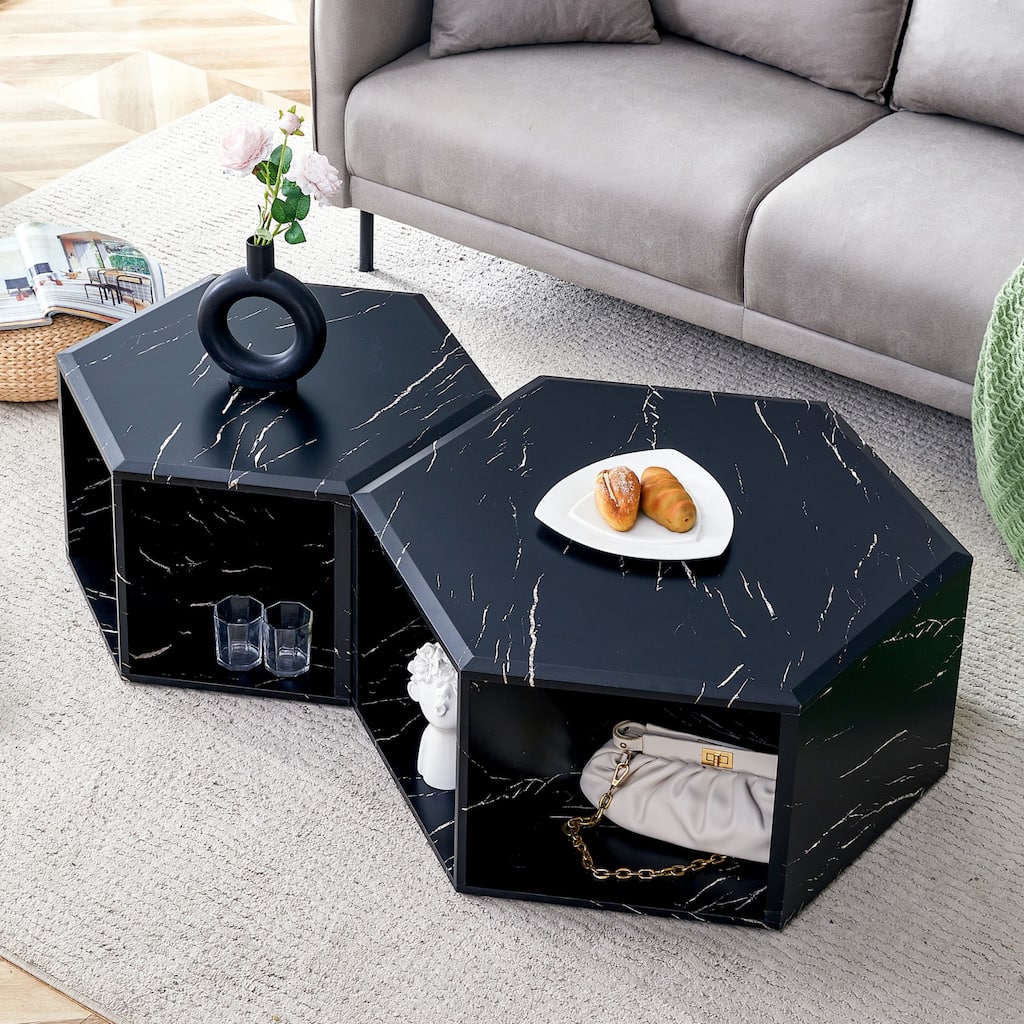 Hexagonal Porous Design Coffee Table Set