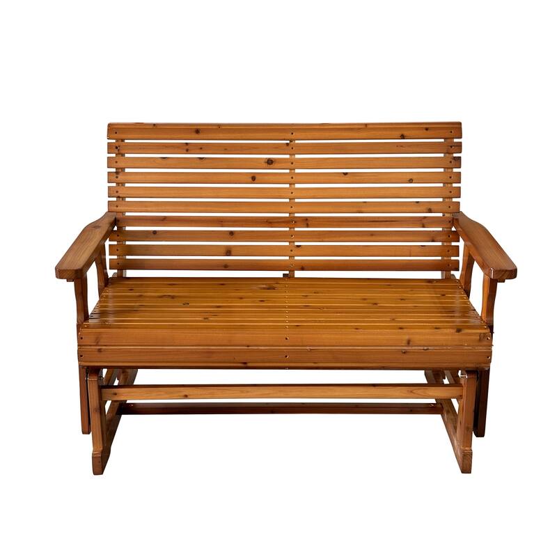 Wooden Patio Glider with High Roll Back and Deep Contoured Seat