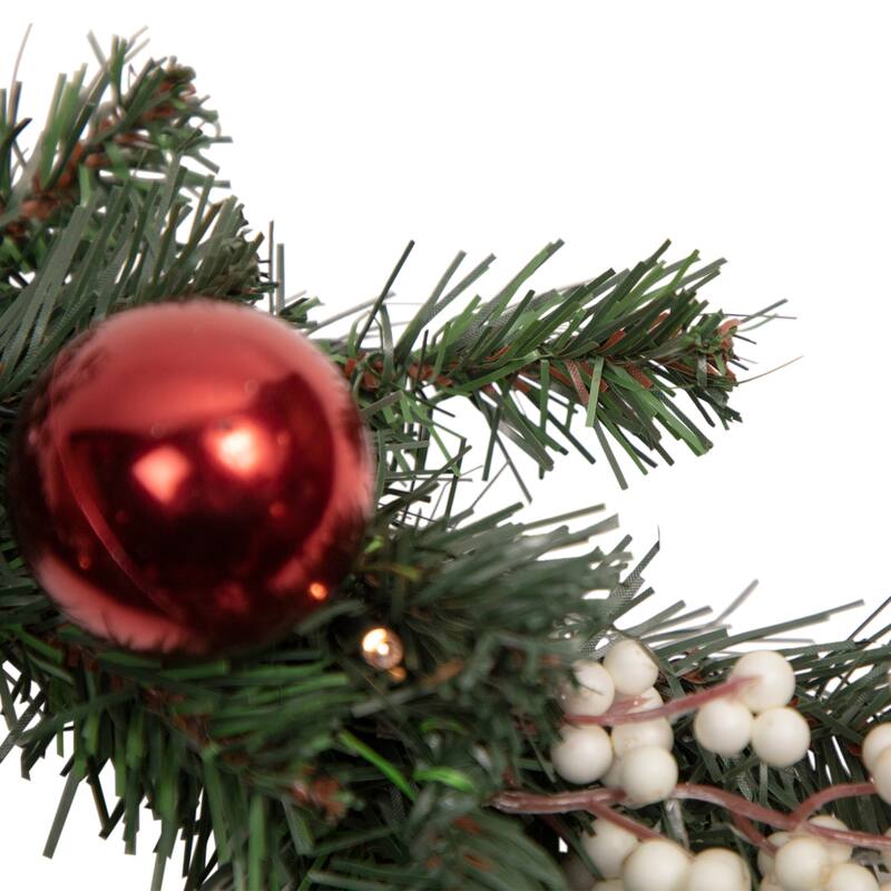 16" Decorated Green Pine Artificial Christmas Wreath, Warm White LED