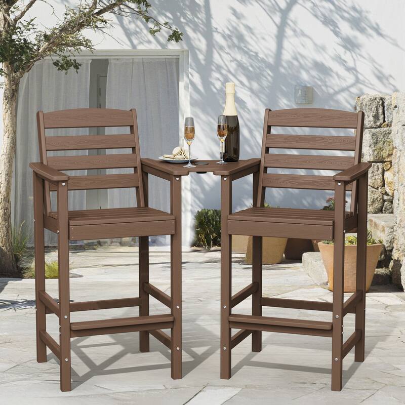 HDPE 2-Piece High Bar Stool Set with Umbrella-Compatible Connecting Panel
