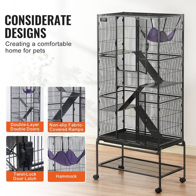Rolling Metal Ferret Cage Small Animal Cage for Pet Rats, Hamster, Guinea Pig, Chinchilla, Squirrel, Hedgehogs, Bunny