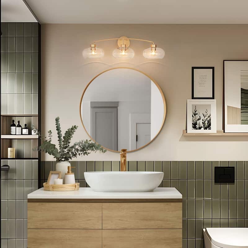 3-Light Modern Glam Brass & Clear Glass Vanity Light for Bathroom - 3 Light