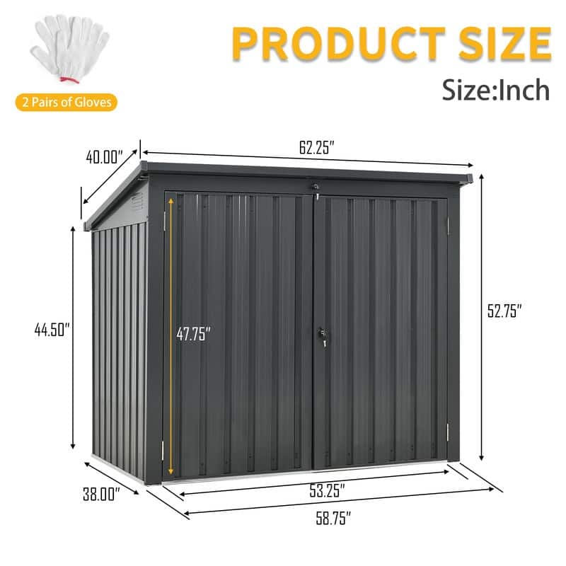 Black Metal Outdoor Garbage Bin Shed for Storing 2 Trash Cans, Made of Stainless Galvanized Steel