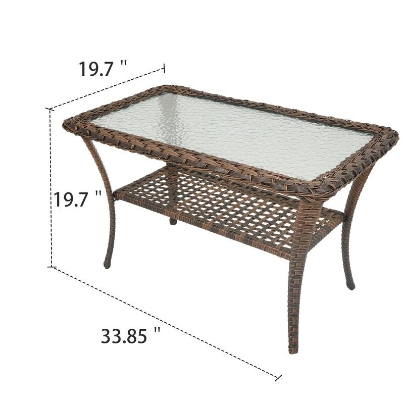 2 Seater Wicker Glider Sofa with Rattan Table - Brown