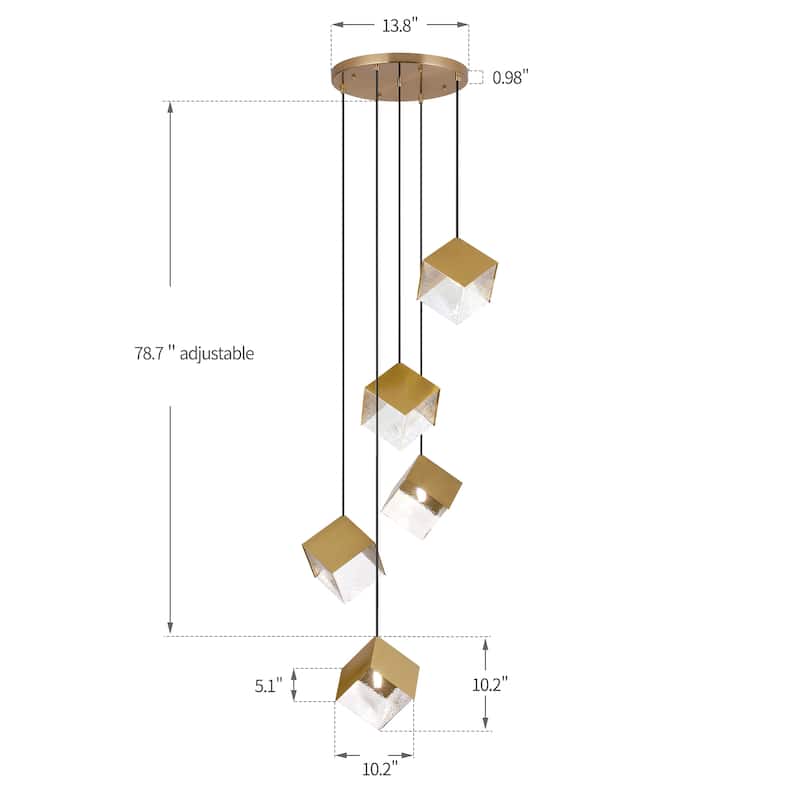 Ice Cube Pendant Lights Cluster Stairway Multi 5-Light Pyrite Chandelier - N/A