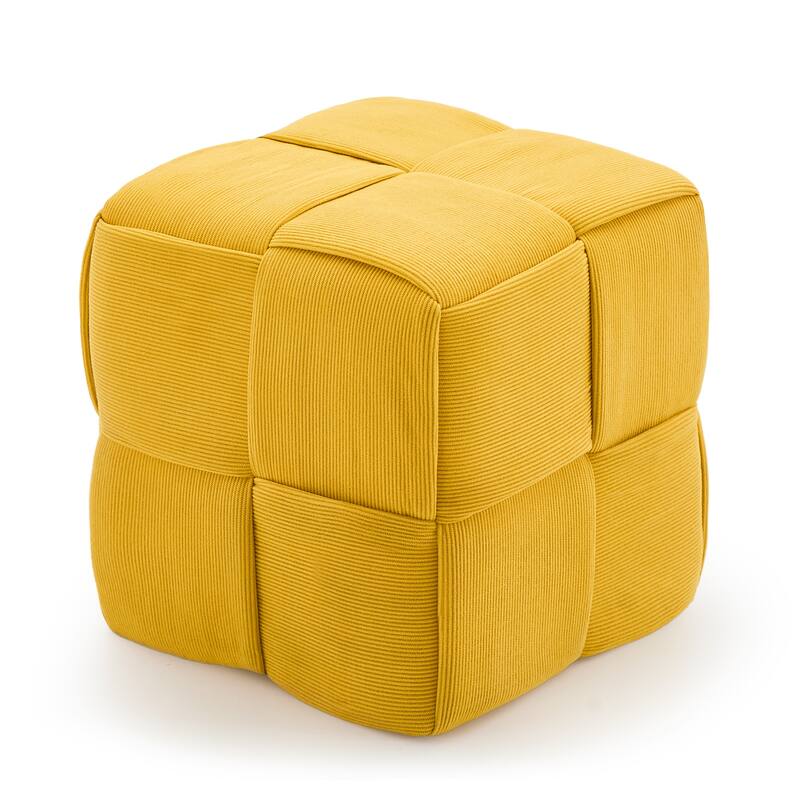 Soft Corduroy Fabric Ottoman Stool for Home Bedroom Living Room Vanity Chair Comfortable - Yellow