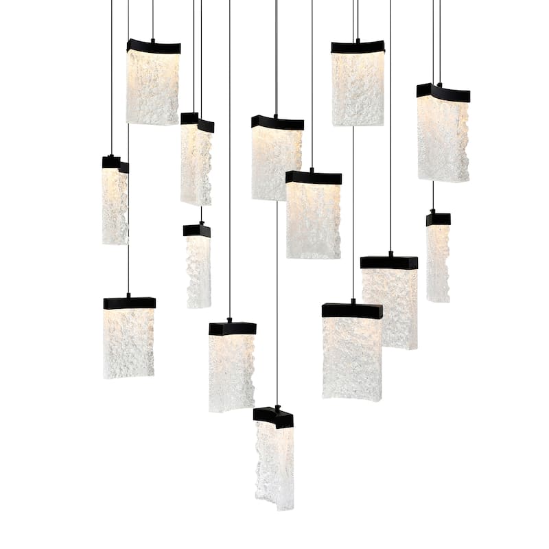 Lava Integrated LED 48in Black Chandelier with Handcrafted Glass