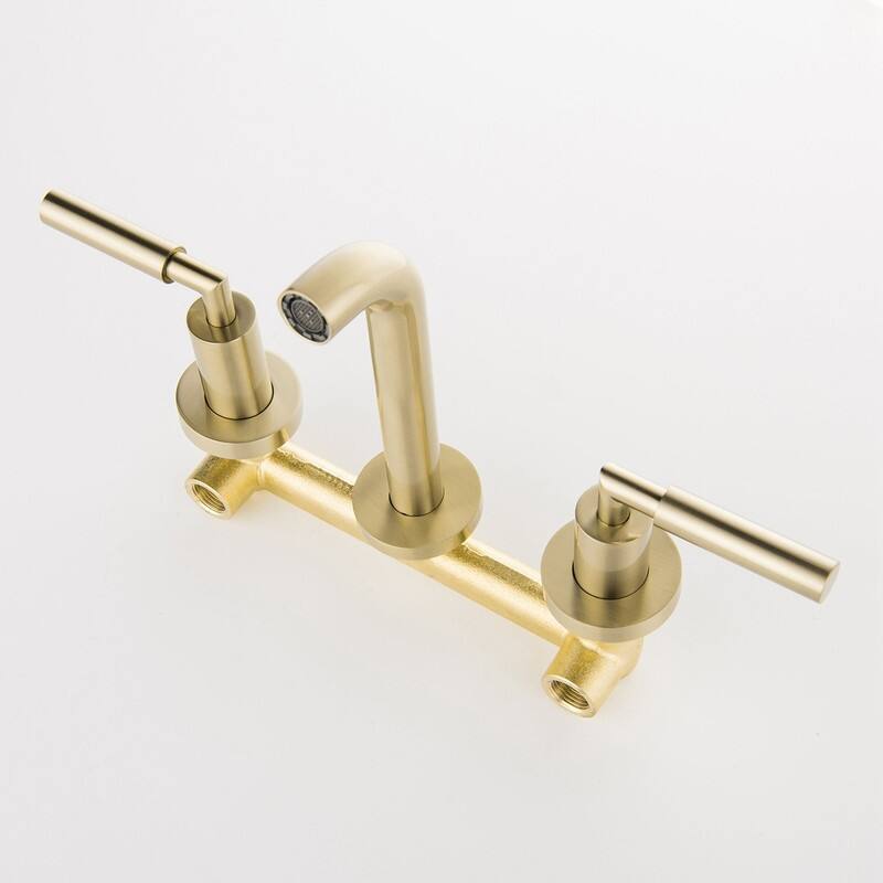 Double Handle Wall Mount Bathroom Sink Faucet, Gold/Black