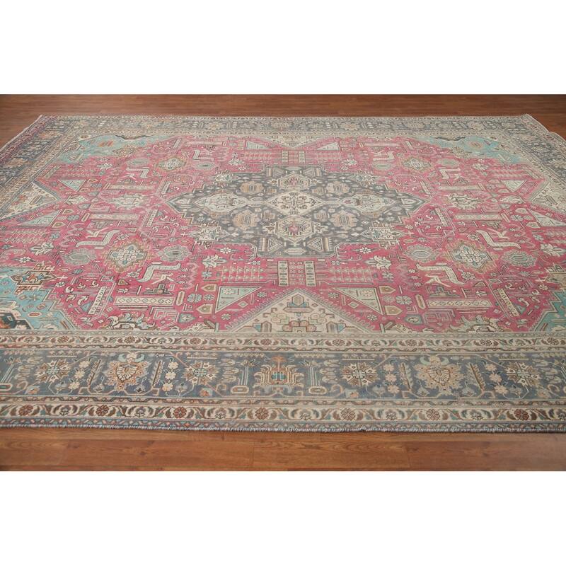 Hand Knotted Oriental 100% Wool Carpet Traditional Medallion Pink Tabriz Area Rug - 13' 0'' X 9' 6''