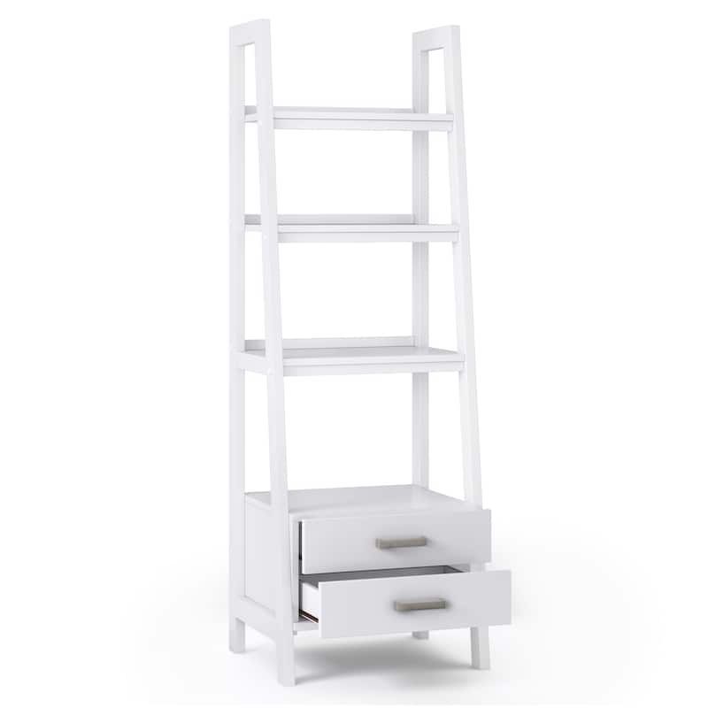 WYNDENHALL Hawkins SOLID WOOD 72 inch x 24 inch Modern Industrial Ladder Shelf with Storage - 24"w x 20"d x 72"h