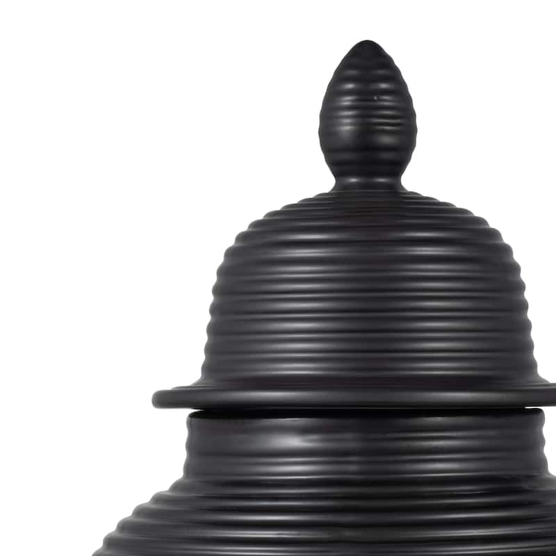 Sagebrook Home Ribbed Textured Ceramic Ginger Temple Jar - 9" x 9" x 18"