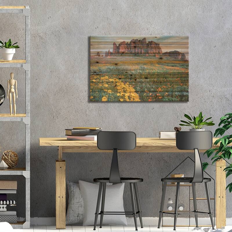 California Brittlebush, Lost Dutchman State Park, Superstition Mountains, Arizona Print On Wood by Tim Fitzharris - Multi-Color
