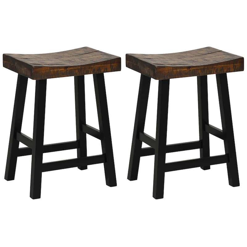 Costway 24" Bar Stool Set of 2 Counter Height Solid Wood Curved Saddle - Counter Height - 23-28 in.