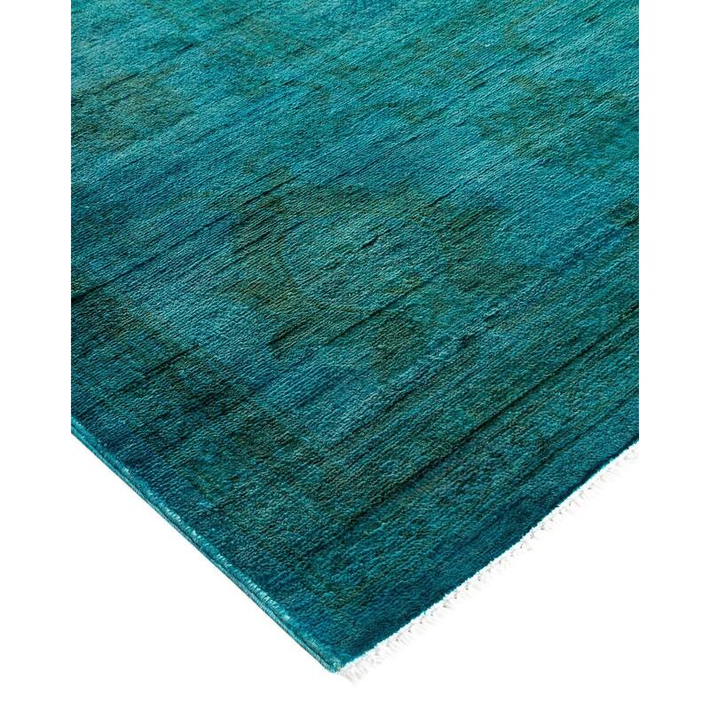 Overton Hand Knotted Wool Vintage Inspired Modern Contemporary Overdyed Blue Area Rug - 8' 1" x 10' 3"
