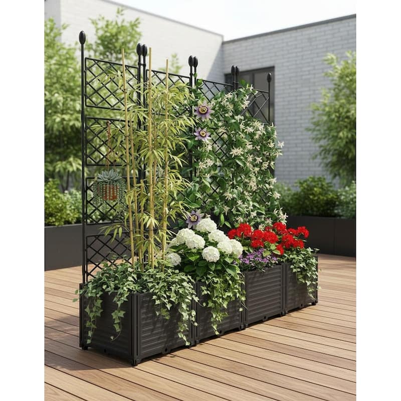 Raised Planter Box with Trellis, Balcony Privacy Screening - 65.4 in