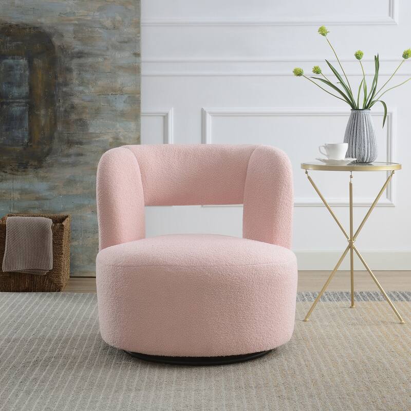 Swivel Barrel Chair with Soft Teddy Fabric, Comfy Round Accent Chair for Living Room