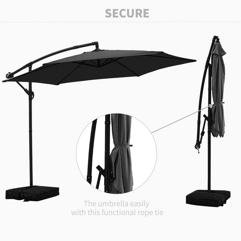 Ainfox 10 ft Cantilever Offset Outdoor Patio Umbrella with Base Stand Rotate and Tilt