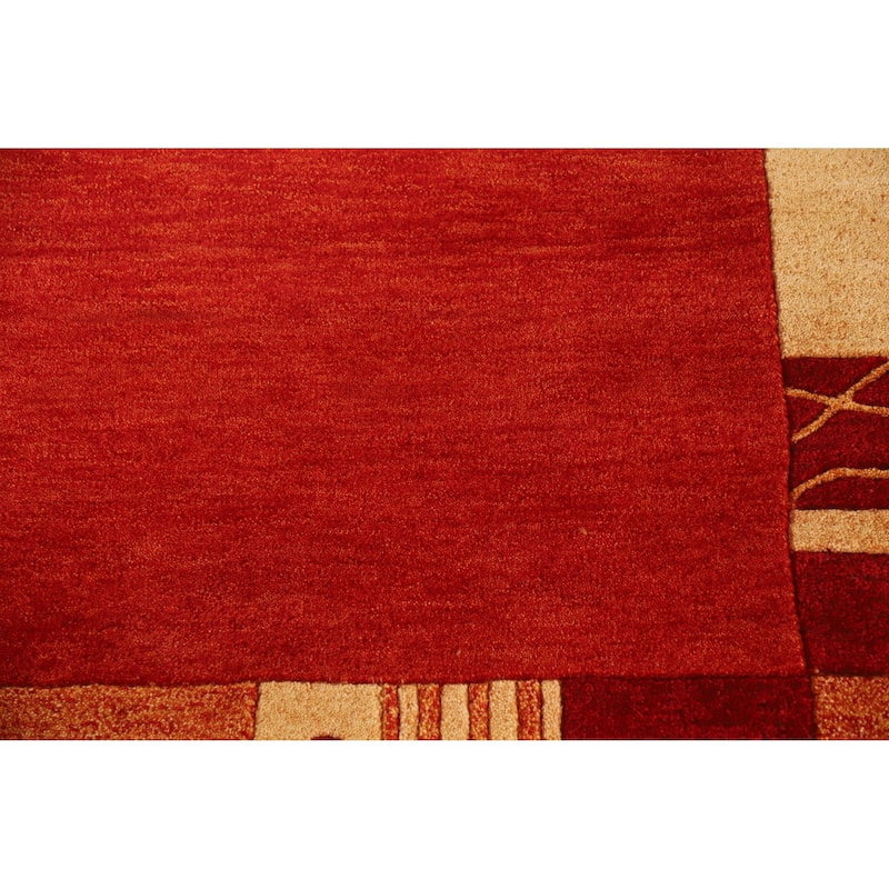 Orange Gabbeh Indian Area Rug Hand-Tufted Solid Wool Carpet - 5'3" x 7'7"