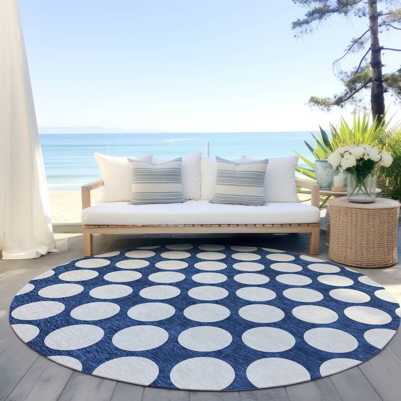 Machine Washable Indoor/ Outdoor Chantille Modern Dots Rug - Navy - 8' x 8'