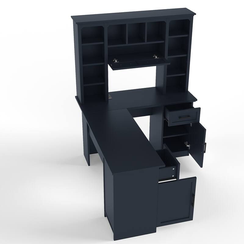 L-Shaped 59" Height Adjustable Electric Standing Desk, Sit and Stand Up Computer Desk For Home Office rustic