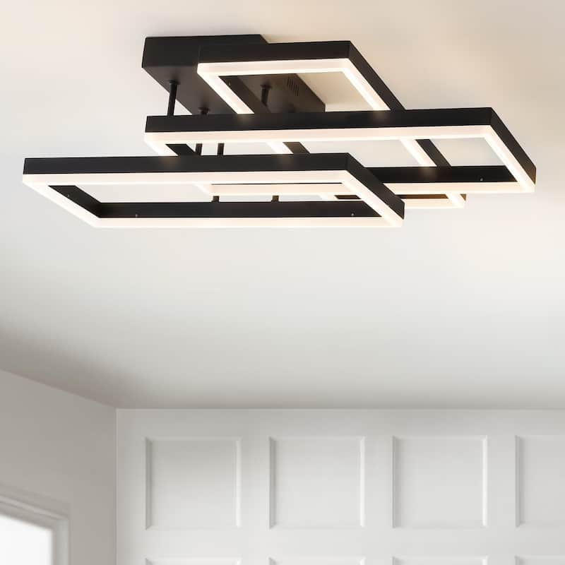 Loop 28" Geometric Integrated LED Metal Flush Mount, Black by JONATHAN Y
