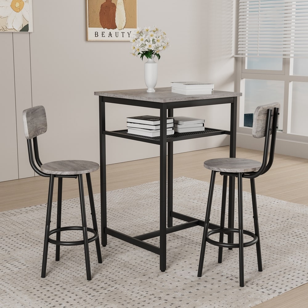 Bar Table, Equipped with 2 Bar Stools,with Backrest and Partition