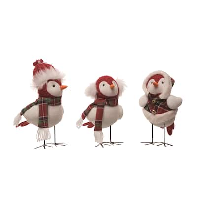 Transpac Plush Standing Bird Set of 3 Christmas Home Decorations - Multicolor