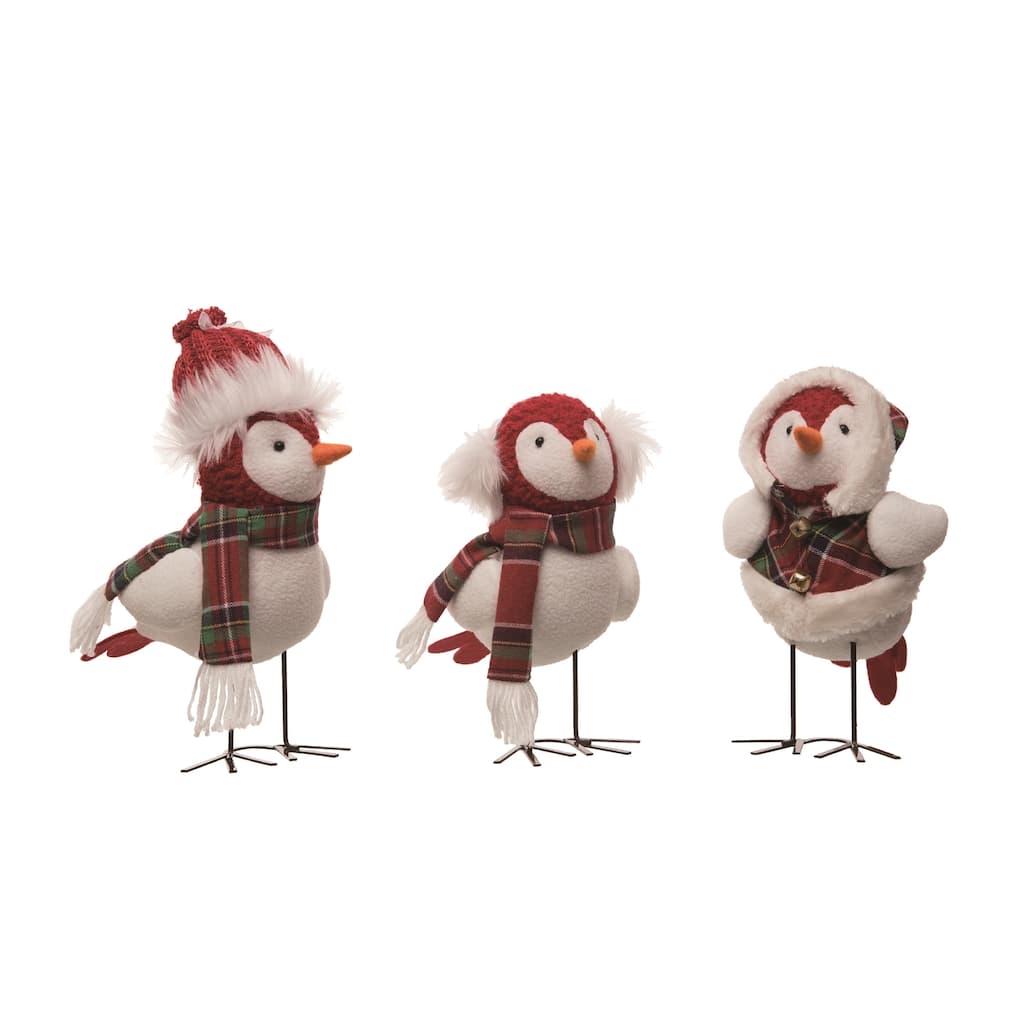 Transpac Plush Standing Bird Set of 3 Christmas Home Decorations