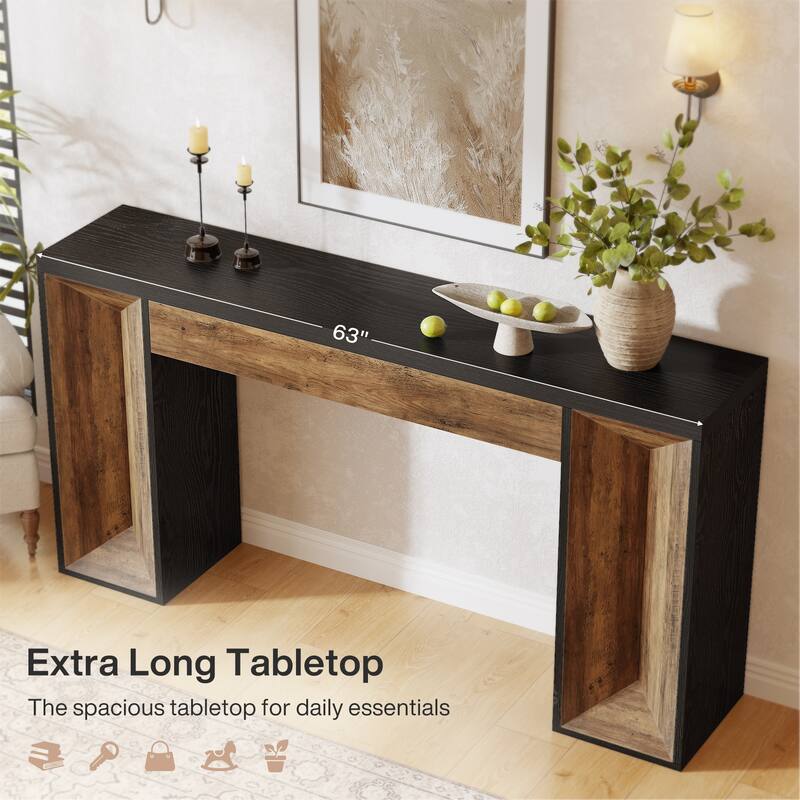 63-Inch Farmhouse Console Table for Entryway, Dual-Tone Sofa Table for Living Room - 62.99" L x 11.81" W x 31.69" H