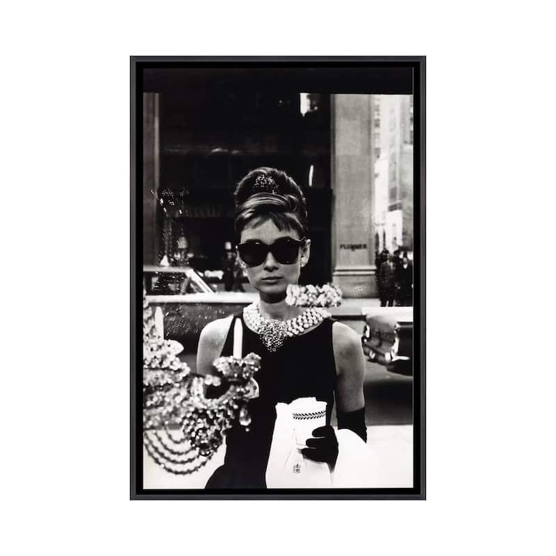 iCanvas "Audrey Hepburn As Seen Through Tiffany's Storefront Window" by Radio Days Framed - Ebony - 26x18