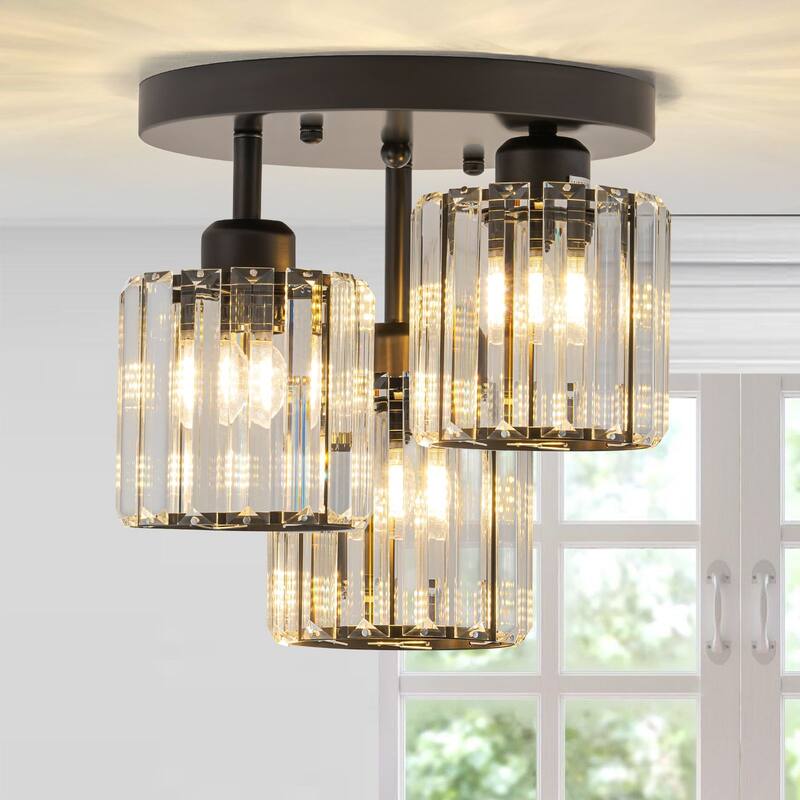 Starsky 3-Light Modern Glass Crystal Semi Flush Mount Ceiling Light